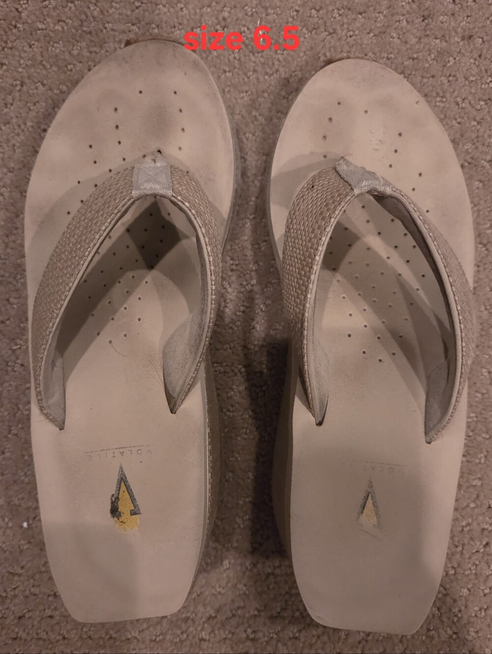 VOLATILE Beige Wedge Flip Flops 6.5